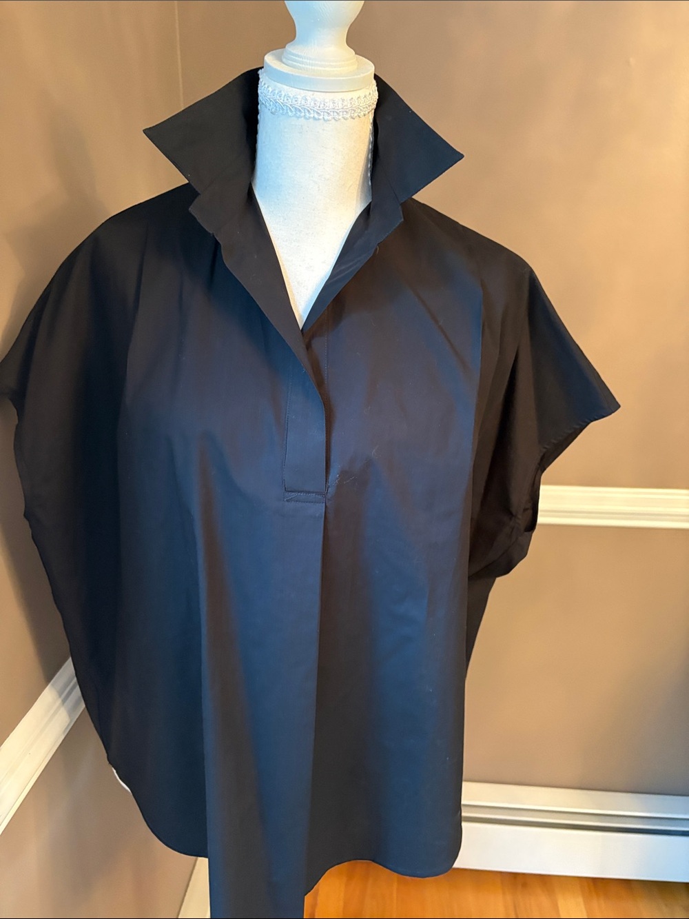 French Connection Black Short Sleeve Collared Blouse with Waist Tie - Picture 6 of 8